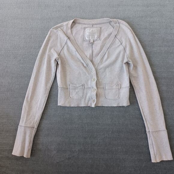 Y2K American Eagle Cardigan Sweater Women M Heather Gray Preppy Academia Knit - Picture 6 of 6